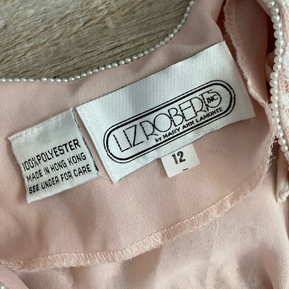 Vintage Pink Lace Overlay Drop Waist Button Down Vneck Dress Shoulder Pads - Picture 8 of 10